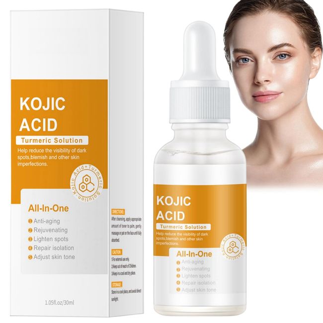 Kojic Acid Turmeric Oil,Kojic Acid Serum for Dark Spots Remover,Turmeric Oil Dark Spot Corrector,Kojic Acid Moisturiser Glow Serum,Turmeric Serum for Reduce Fine Lines,Acne Face Serum,Anti Aging Serum