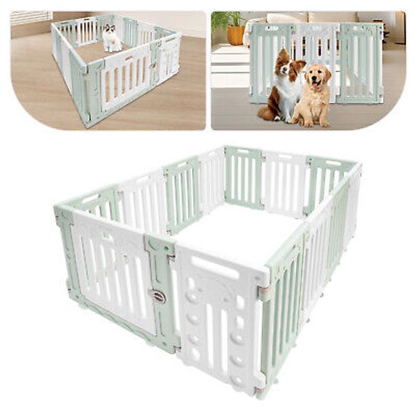 11 Panels Pet Playpen Dog Exercise Pen Fence Exercise Barrier with Door Intdoor