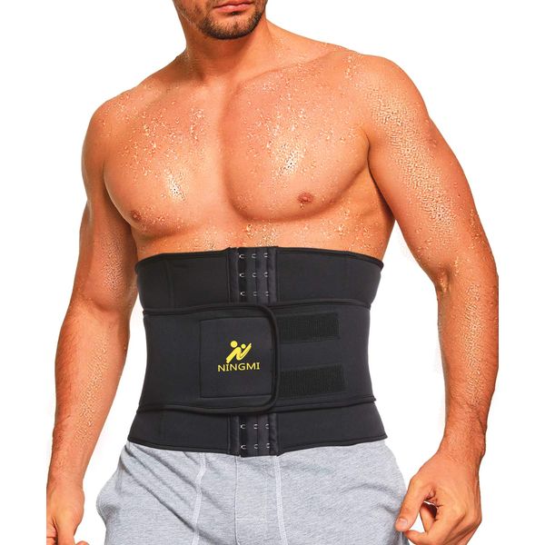 NINGMI Waist Trainer for Men Sweat Belt - Sauna Trimmer Stomach Wraps Workout Band Male Waste Trainers Corset Belly Strap Black