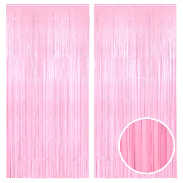 Pastel Pink Party Backdrop Decoration - GREATRIL Foil Fringe Streamers for Baby Shower/Donut/Cowgirl/Ice Cream/Sweet/Cloud/Unicorn/Princess Birthday - 3.2ft X 8.2ft - 2 Packs