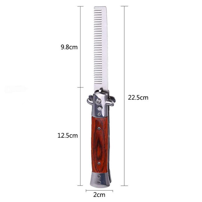 2 Pieces Wood Grain Switchblade Blade Comb Pocket Knife Hair Brush