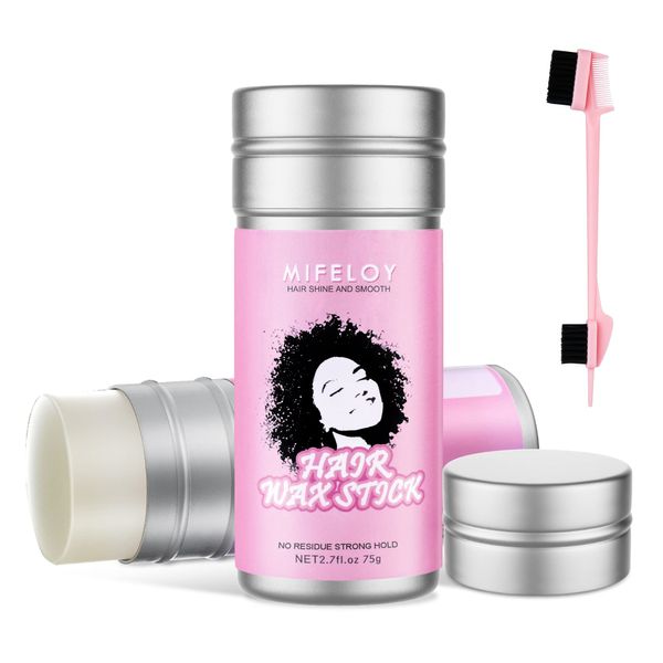 Damen Haarwachs Stick, 2.7 fl.oz Haarstyling Wachs Stick, Modellierung Haar Pomade für Perücken Babyhaar Frizz Flyaways krauses, Hair Styling Rand Kontrolle Gel Haarcreme mit Doppelkanten Bürste Kämme