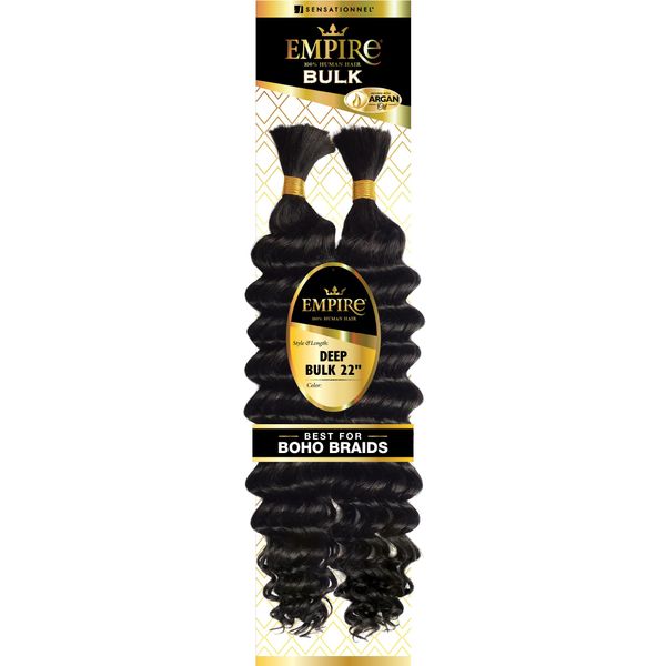 Sensationnel Empire Bulk hair braiding - Empire Deep Bulk 22-inch human hair with for knotless boho box braids or curly loose wave - HH EMPIRE Deep Bulk 22 inch (1 JETBLACK)
