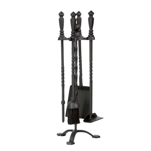 Dagan Five Piece Wrought Iron Stove Fireplace Tool Set, Black