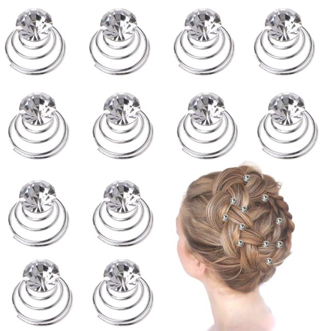 12 Stück Kristall Spirale Haarnadel, Spiral Haarnadel Spule für,Strass Curlies Haarschmuck Spirale,für Hochzeit, Braut, Abschluss Ball, Party und Wichtige Anlässe