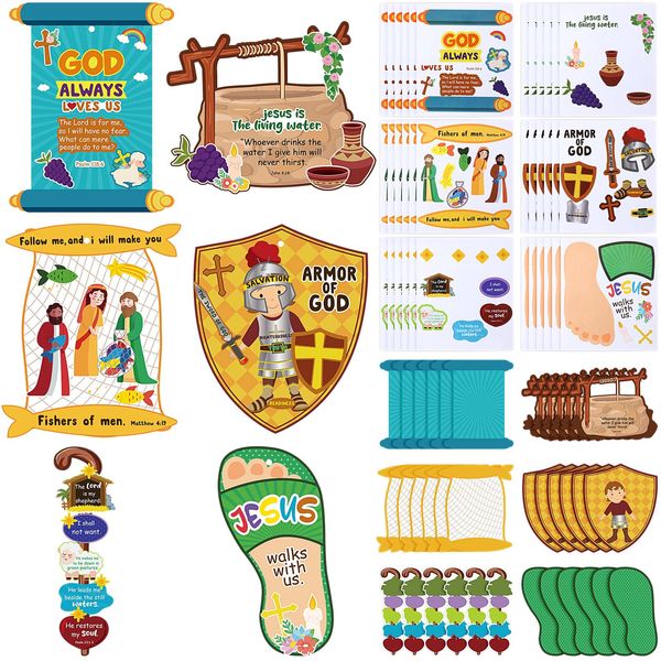 Outus 72 Set Religious Sunday School Crafts Armor of God DIY Craft Kit VBS Christian Crafts for Kids Bible Hanging Ornament Sunday School Paper Craft Sticker for Christmas DIY Activity Preschool