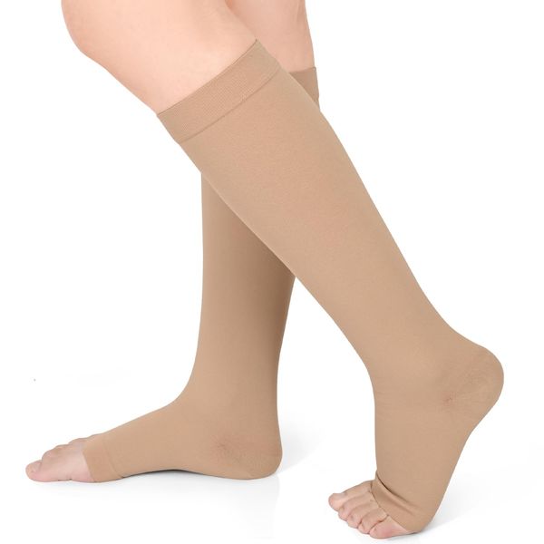 Evolyline Medical Compression Socks for Women Men, 20-32mmHg Knee High Flight Socks Compression Stockings, Toeless Support Socks for Running Nurses Pregnancy, Fit for Swollen Ankles Varicose Veins