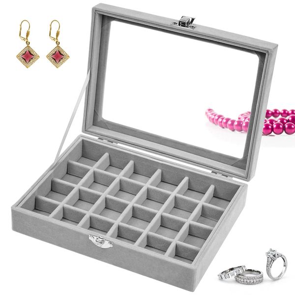 BLLREMIPSUR Jewellery Box Organiser for Women Girls, Travel Jewelry Storage Case, PU Leather Jewlerrying Display Holder for Necklace Earrings Rings Bracelets, Grey