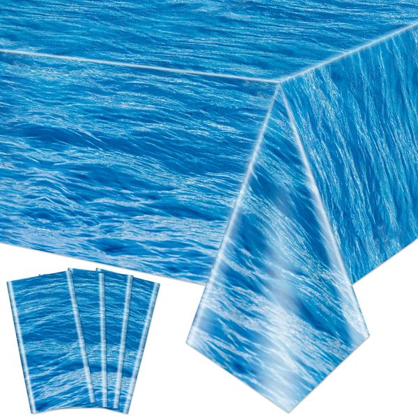 Hegbolke 8 Pack Ocean Wave Tablecloths - Disposable Plastic Ocean Water Table Cover for Ocean Under The Sea Beach Pool Mermaid Shark Birthday Party Decoration Supplies, 51" x 106"