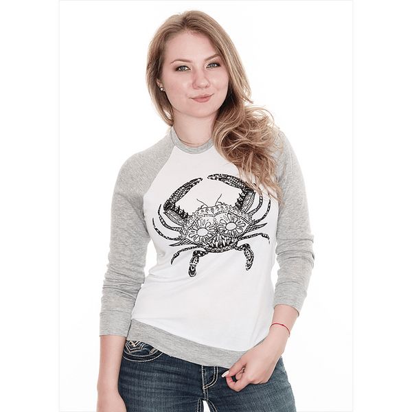 Henna Crab (White) / Ladies Long Sleeve Shirt - X-Small / White