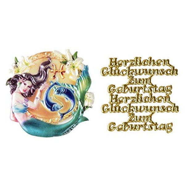 Ideen mit Herz 2 Wachsornamente | 8 x 8 cm | Sternzeichen & Herzlichen Glückwunsch | farbig, geprägt | Kerzenkunst | Kerzenverzierung | Horoskop | Geburtstag (Fische)