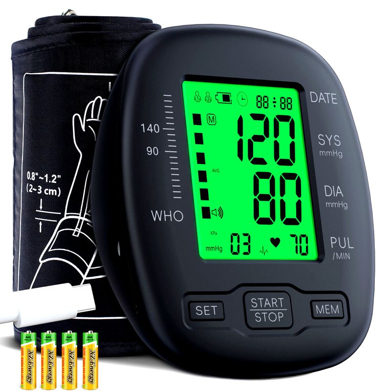 Digital Upper Arm Blood Pressure Monitor Upgraded BP Heart Rate Machine ...
