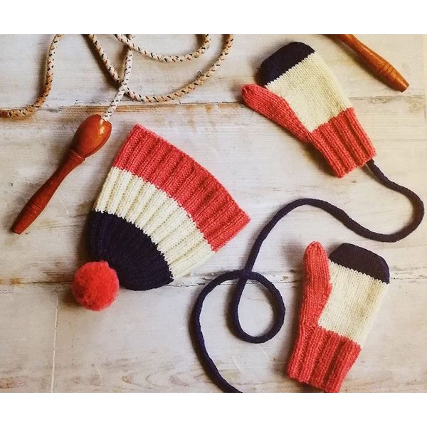 Erika Knight Colour Block Hat and Mitts Knitting Pattern
