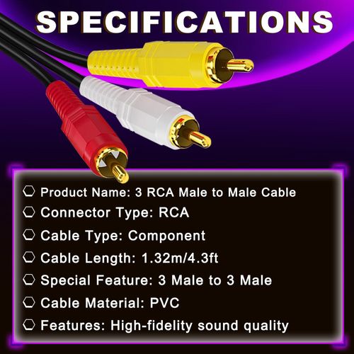 MKBKLLJY 2PCS RCA Cables 3 RCA Cable Audio Video Components AV Male to Male Cable with 3 RCA Female to 3 RCA Female Coupler for Stereo Systems DVD TV VCR Yellow/White/Red Connectors 4.3ft