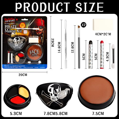 Trucchi Halloween Pirata Bambini Adulti, Kit Trucco Halloween Make up con Face Paint, Pastelli Trucco, Maschere per Occhi da Pirata, Halloween Makeup Effetti Speciali per Carnevale Viso