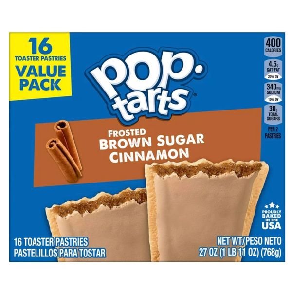 Kellogg's Pop-Tarts Frosted Brown Sugar Cinnamon - Toaster Pastries Breakfast for Kids, Value Pack (16 Count)