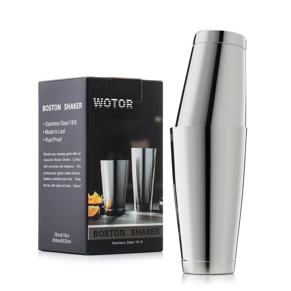 WOTOR Boston Cocktail Shaker Set, 530ml oz & 830ml oz Edelstahl Shaker Dosen mit Gewicht, Metall Martini Shaker Drink Mixer für Bartending, professionelle Bar Tools für Bartender