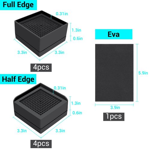Flechazo Pack of 8 Furniture Bed Risers, 2 or 4 Inch Heavy Duty Adjustable Plastic Triangular Furniture Risers with Non-Slip Mats for Bed, Desk, Sofa