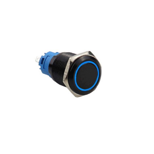 Metal Latching Push Button Switch, 22mm 12V Self-locking Round Waterproof Switch with White Indicator Light, Self-locking Power Switch, 1 Pcs