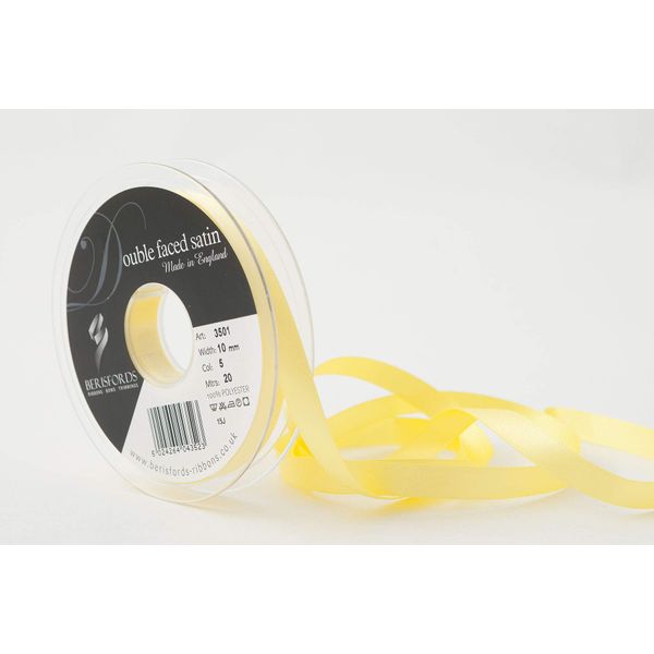 Berisfords Double FACE Poly Satin Ribbon, Lemon, 10 mm