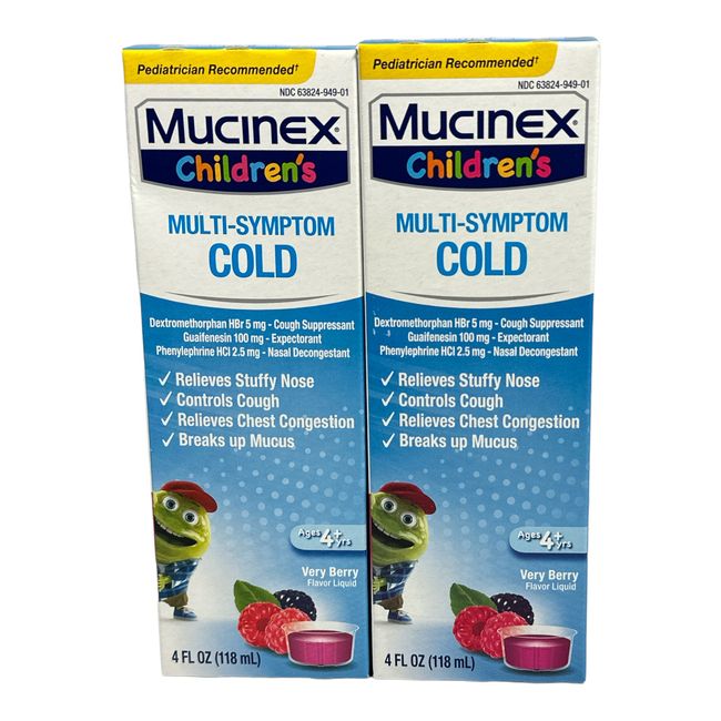 2X Mucinex Children's Multi-Symptom COLD Very Berry Flavor (4fl.oz/118ml) NEW