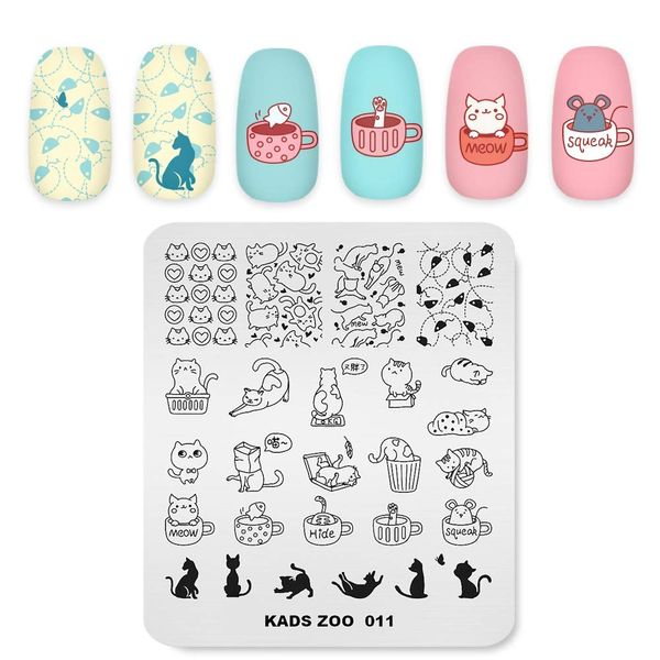 Alexnailart Nail Stamping Plate Creative Cartoon Animal Theme Image Design Templates Cat Mouse Cup Butterfly Multi-Pattern Printed Board Manicure DIY Nail Art Printing Tools (ZO011)