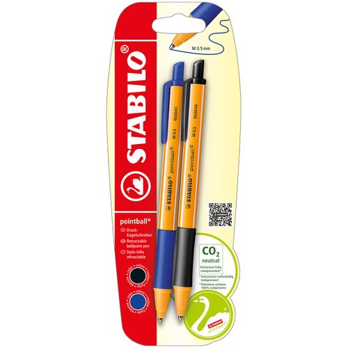 Ballpoint Pen - STABILO pointball - Pack of 2 - Blue, Black