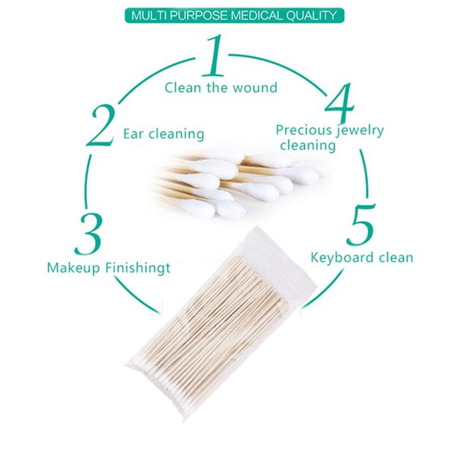 6 Cotton Swabs Non-Sterile with Wooden Handles, Cotton Tipped Applicator,  Makeup Cotton Buds Tip Handle Applicator Q-tip For Wound Care Crafts