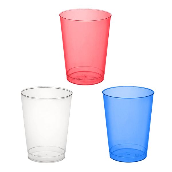 Party Essentials Hard Plastic Disposable Patriotic Tumblers Party Cups, 10 oz/20-Count, Red/Clear/Blue