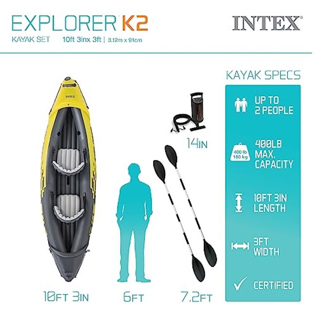 Intex Challenger K1 Inflatable Single Person Kayak with Aluminum Oar and  High Output Air Pump