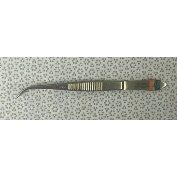 Pilling 181602 Curved Iris Dressing Forceps, 4", Serrated, Ophthalmic