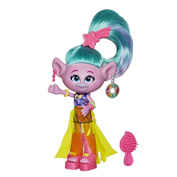 DREAMWORKS TROLLS Glam Satin Fashion Doll with Dress, Shoes, and More, Inspired by The Movie Trolls World Tour, Toy for Girl 4 Years and Up