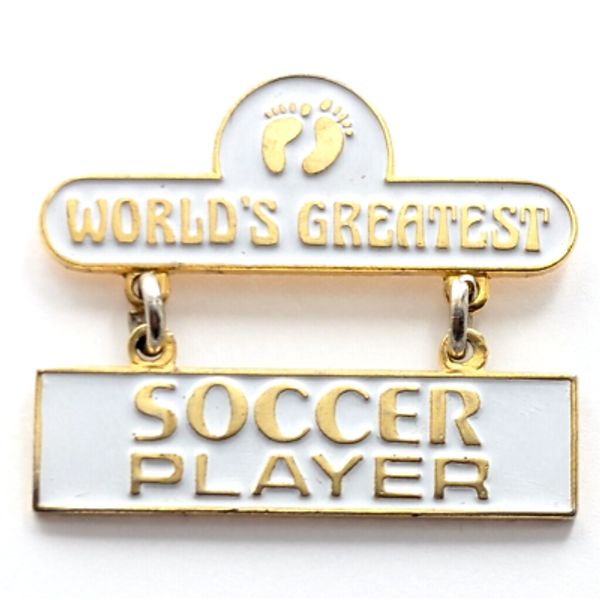 Hang Ten World's Greatest Soccer Player White Gold Tone Enamel Lapel Pin Sports