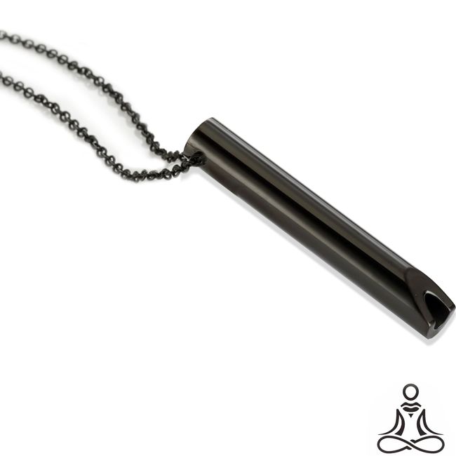 HAORQEE Breathing Necklace, Stop Smoking Necklace Breathlace Anxiety Relief Breath Lace Chain Whistle Stress Relief Breathing Exercises Meditation Gift for Women Men(Black)