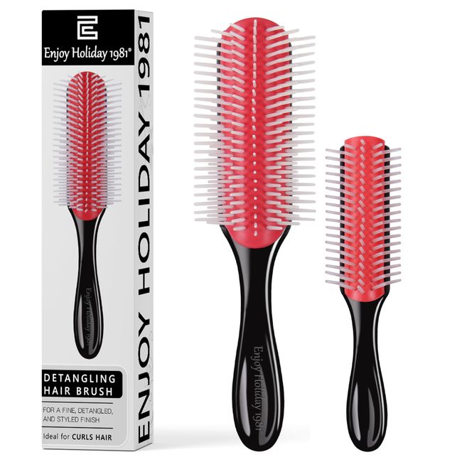 2 PCS Hair Brush for Women Men 7 Row 5 Row Curly Wet or Dry Hair Classic Styling Brushes for Natural Thick Hair, Blow Separating, Shaping Defining Curls Tools Travel Bristle Black Hairbrush