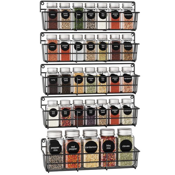 Mystozer 5 Pack Spice Rack Seasoning Organizer Wall Mount, Hanging Spice Organizer Shelf for Kitchen Cabinet, Wall, Pantry Door (Jars Are Not Included)