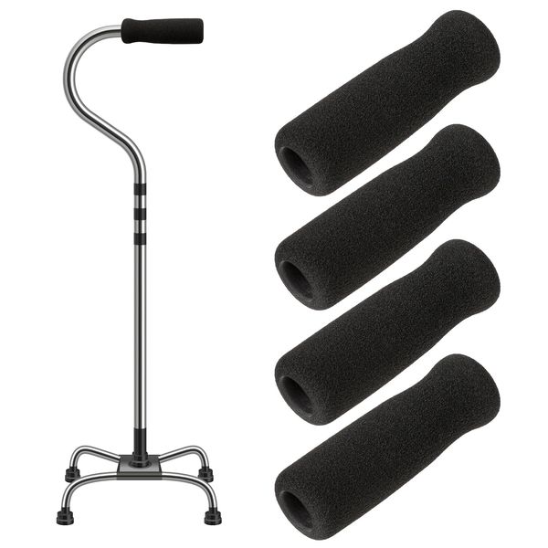 KALIONE 4 Packs Cane Grip Replacement, Walking Canes Grips for Seniors, Cane Handle Grip Replacement, Offset Cane Handle Grips, Black Foam Grip Replacement for Cane Accessories