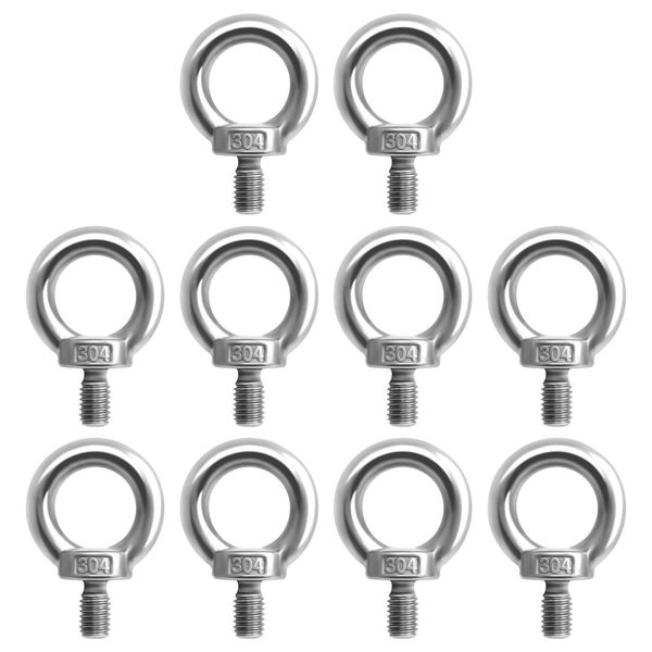 10 Pcs M8 Lifting Eye Bolt 304 Stainless Steel Lifting Ring Eye Bolts Threaded Rod Ring Bolt Hardware Eye Nut Ring Shape Eyebolts Male Thread Ring Screw for Engineering Lifting Equipment