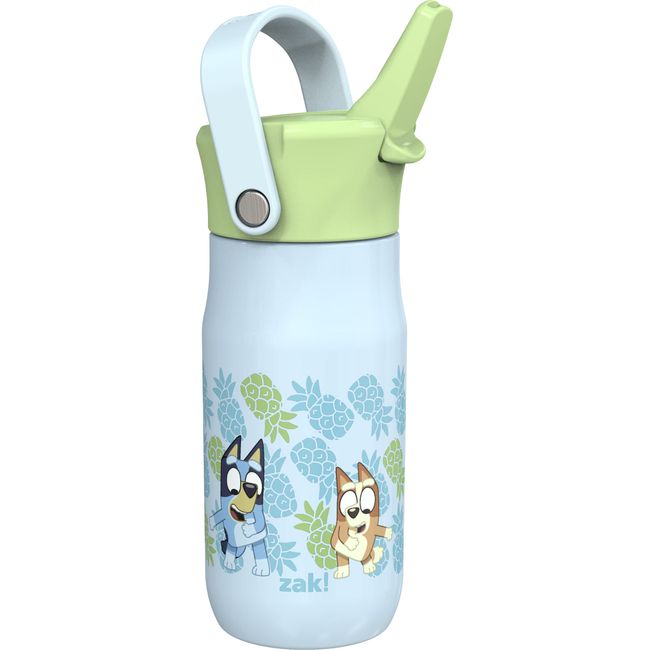 Zak Designs Harmony Bluey Kid Water Bottle for Travel or At Home, 14oz Recycled Stainless Steel is Leak-Proof When Closed and Vacuum Insulated (Bluey, Bingo, Muffin)