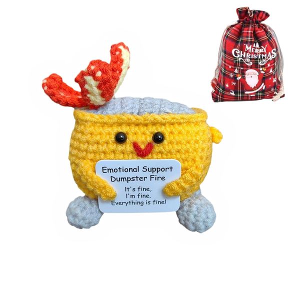 Crochet Dumpster Fire Emotional Support Dumpster Fire Crocheted Doll, Handmade Positive Dumpster Fire Toy Novelty Gifts Funny Office Desk Decor for Friends,Coworkers, Students, Teachers (Yellow)