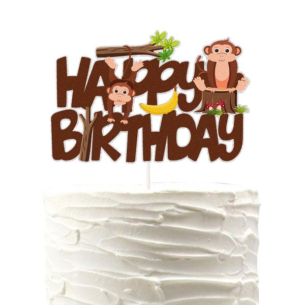 Monkey Happy Birthday Cake Topper,Monkey Birthday Cake Decor,Safari Jungle Themed Birthday Party Supplies,Animals Theme Baby Showers Birthday Party Supplies