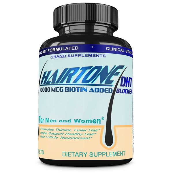 HAIRTONE DHT Blocker, Hair Strengthening Formula, Help Decrease Hair Thinning and Loss, with Added Biotin and Hair Vitamins. 30 Day Supply