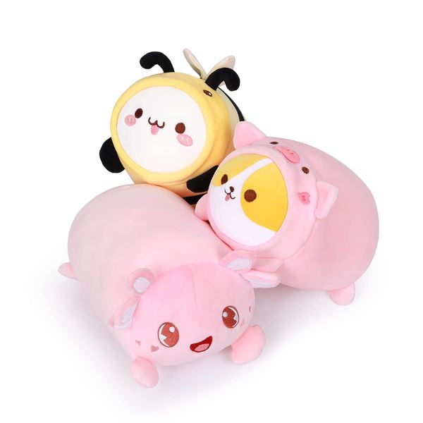 AIXINI 8 inch Plush Toys Set 3pcs Stuffed Animals Packs Cute Cat Bee/Corgi Pig/Axolotl Plush, Super Soft Kawaii Plushies for Girls