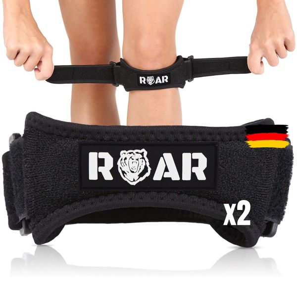 Roar® 2 x Patella Knee Support Patella Tendon, Patella Bandage, Knee Jogging, Jumper Band Knee, Partella Tendon Bandage Knee, Patella Tip Syndrome Bandage, Knee Bandage Children (Black)