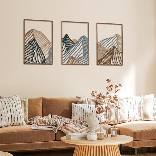 Peryiter 3 Pcs Mountain Metal Wall Art Mountain Line Wall Decor Abstract Minimalist Wall Art Rustic Nature Wall Decor for Home Bathroom Living Room(Colorful, Soft Style)