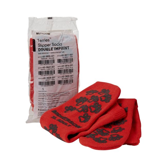 Slipper Socks McKesson Terries X-Large Red Above the Ankle 1 pair #40-3811-001