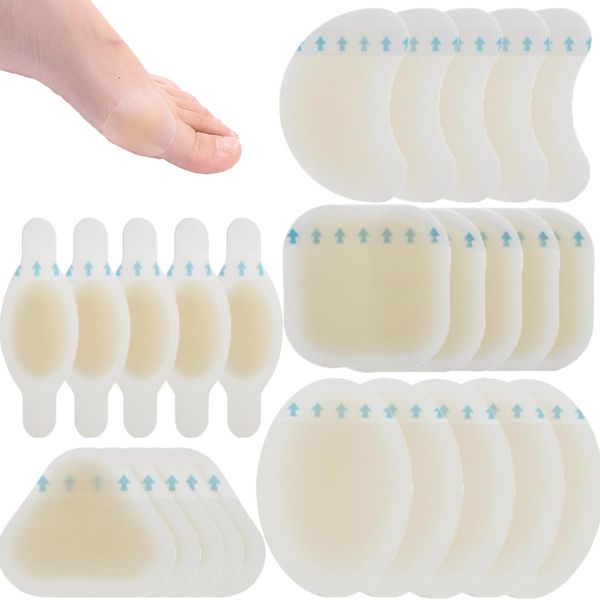 25 Pack Blister Plasters for Feet, Waterproof Blister Plasters Invisible Hydrocolloid Blister Bandages Blister Cushion Pads for Heel Foot Toe and Guard Skin