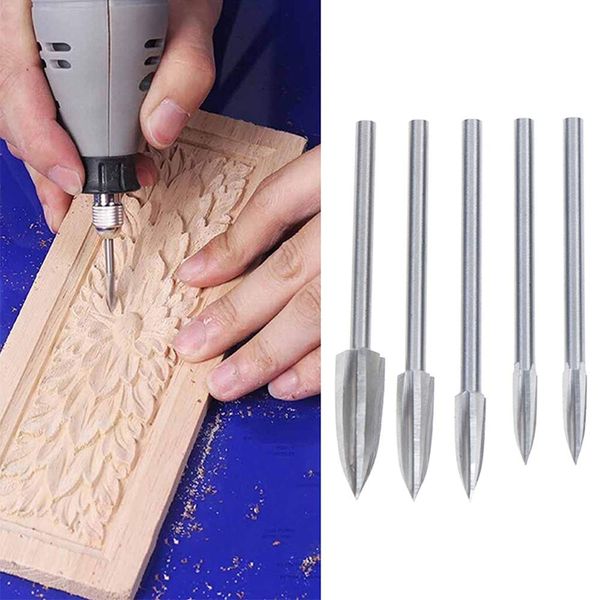 Qiwang_JP 5-Piece Set Electric Chisel Carving Tool Steel Carving Knife DIY Tool for Traditional Crafts, Micro Carving Beads, Wood Carving, Hanging Grinder, Table Grinder, Carving Machine