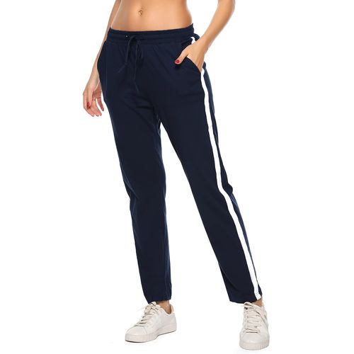 Irdcomps Jogging Bottoms Women's Cotton Long Sports Trousers Leisure Trousers Training Trousers High Waist Running Trousers Sweatpants with Stripes for Yoga Fitness Casual, A-Navyblau_1