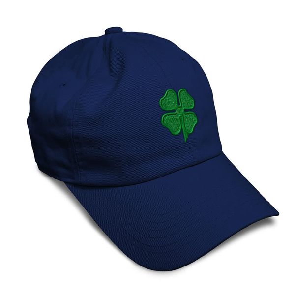 Soft Baseball Cap 4 Leaf Clover Embroidery St Patrick's Day Shamrock Twill Cotton Celtic Clover Dad Hats for Men & Women Navy Design Only